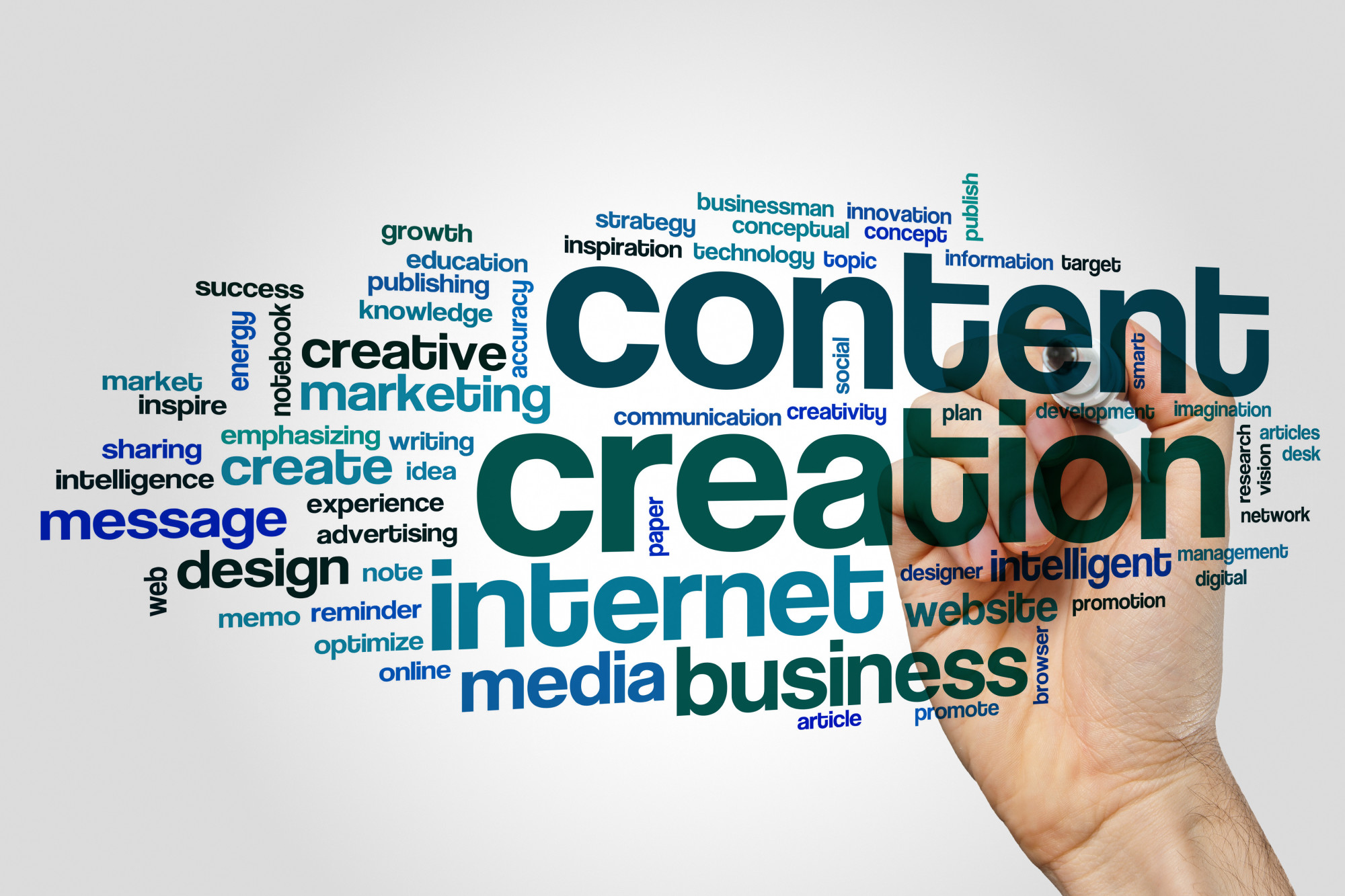 Content creation word cloud concept on grey background Content creation word cloud concept on grey background.